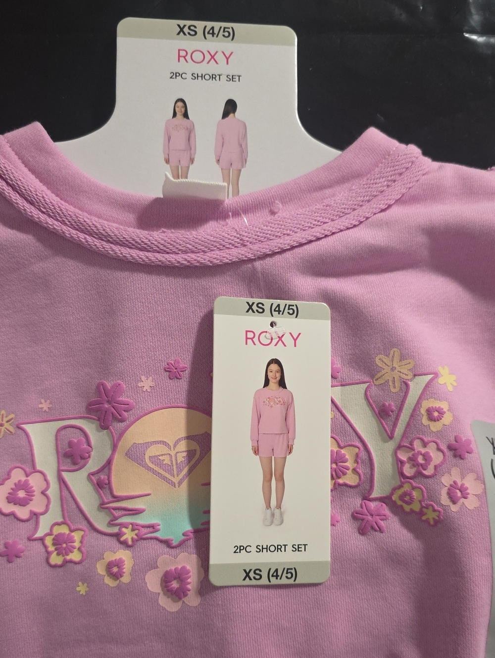 Roxy Pink Floral Logo 2-Piece Short Set